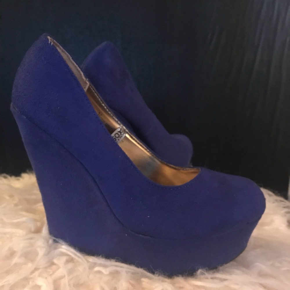 Royal blue suede wedge